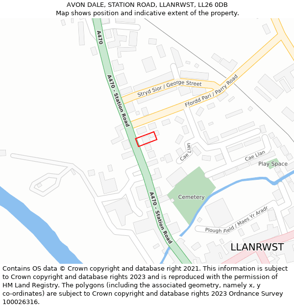AVON DALE, STATION ROAD, LLANRWST, LL26 0DB: Location map and indicative extent of plot