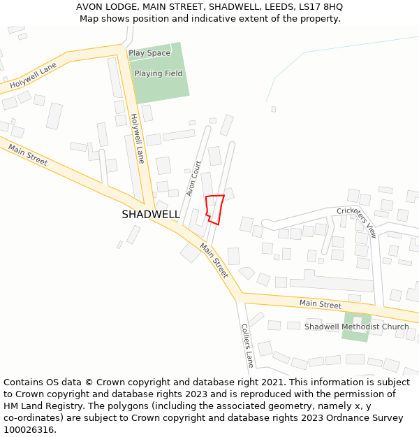 AVON LODGE, MAIN STREET, SHADWELL, LEEDS, LS17 8HQ: Location map and indicative extent of plot