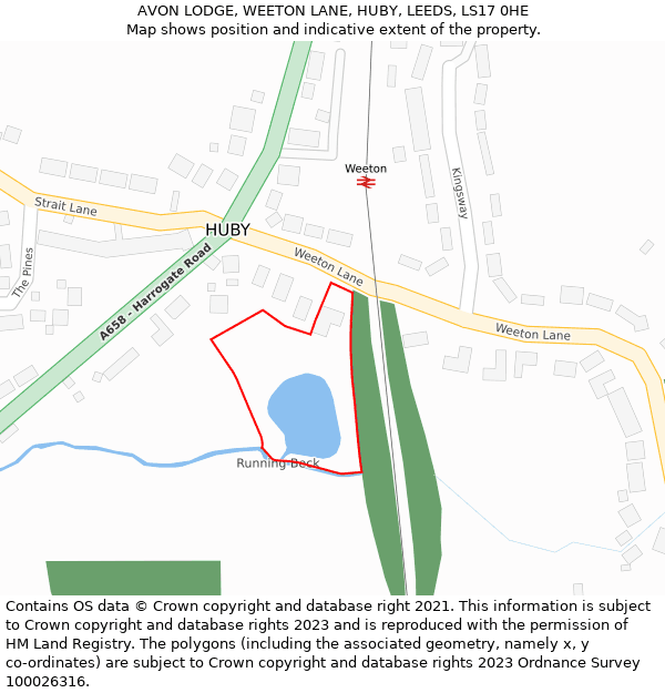AVON LODGE, WEETON LANE, HUBY, LEEDS, LS17 0HE: Location map and indicative extent of plot