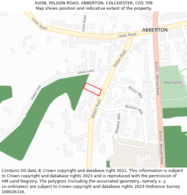 AVON, PELDON ROAD, ABBERTON, COLCHESTER, CO5 7PB: Location map and indicative extent of plot