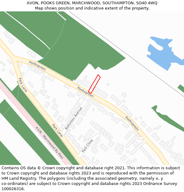 AVON, POOKS GREEN, MARCHWOOD, SOUTHAMPTON, SO40 4WQ: Location map and indicative extent of plot