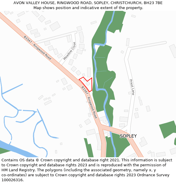 AVON VALLEY HOUSE, RINGWOOD ROAD, SOPLEY, CHRISTCHURCH, BH23 7BE: Location map and indicative extent of plot
