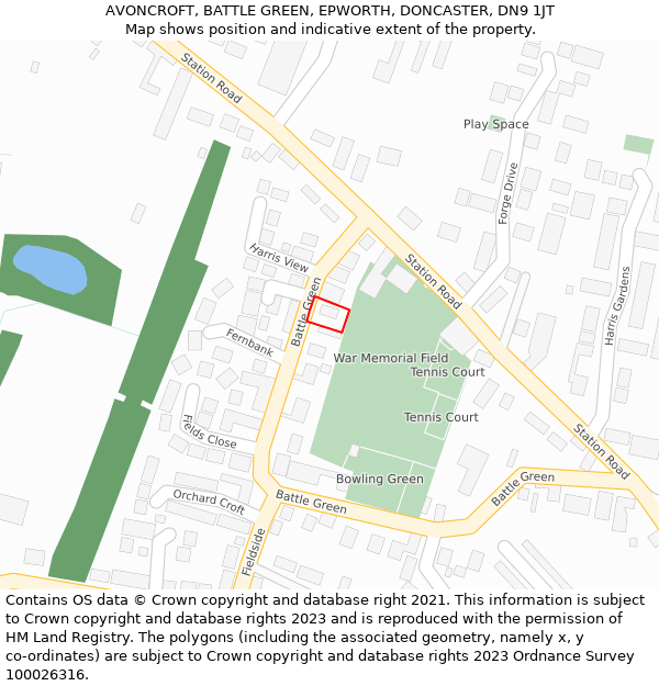 AVONCROFT, BATTLE GREEN, EPWORTH, DONCASTER, DN9 1JT: Location map and indicative extent of plot