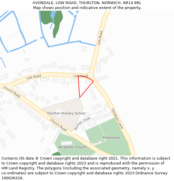 AVONDALE, LOW ROAD, THURLTON, NORWICH, NR14 6RL: Location map and indicative extent of plot