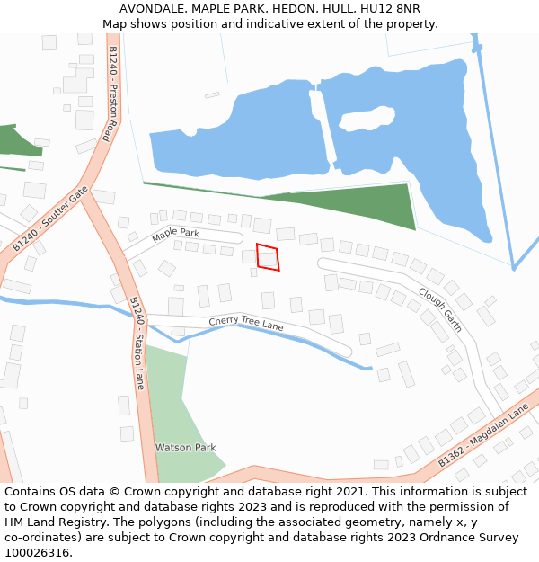 AVONDALE, MAPLE PARK, HEDON, HULL, HU12 8NR: Location map and indicative extent of plot