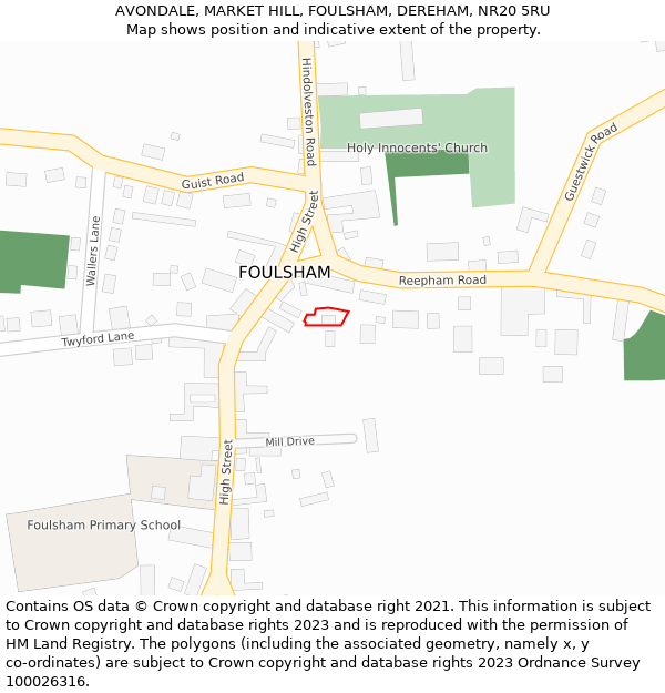 AVONDALE, MARKET HILL, FOULSHAM, DEREHAM, NR20 5RU: Location map and indicative extent of plot