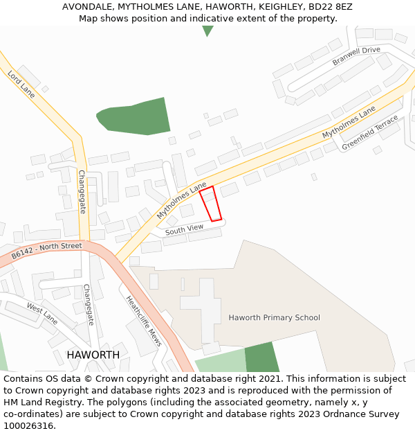 AVONDALE, MYTHOLMES LANE, HAWORTH, KEIGHLEY, BD22 8EZ: Location map and indicative extent of plot