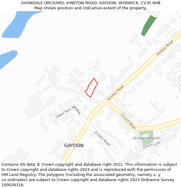 AVONDALE ORCHARD, KINETON ROAD, GAYDON, WARWICK, CV35 0HB: Location map and indicative extent of plot