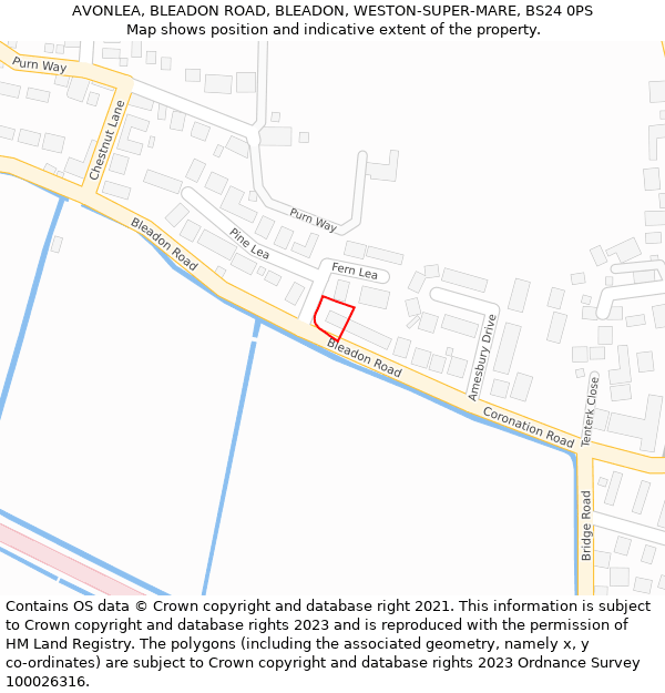 AVONLEA, BLEADON ROAD, BLEADON, WESTON-SUPER-MARE, BS24 0PS: Location map and indicative extent of plot