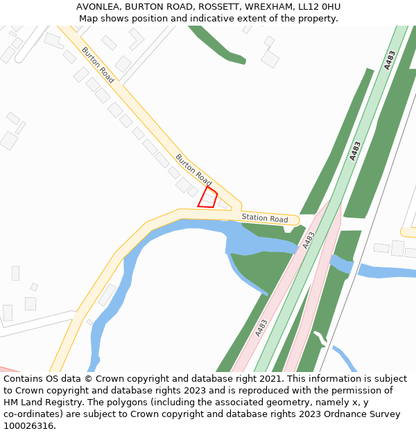 AVONLEA, BURTON ROAD, ROSSETT, WREXHAM, LL12 0HU: Location map and indicative extent of plot