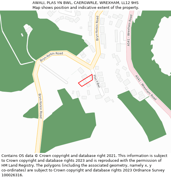 AWALI, PLAS YN BWL, CAERGWRLE, WREXHAM, LL12 9HS: Location map and indicative extent of plot