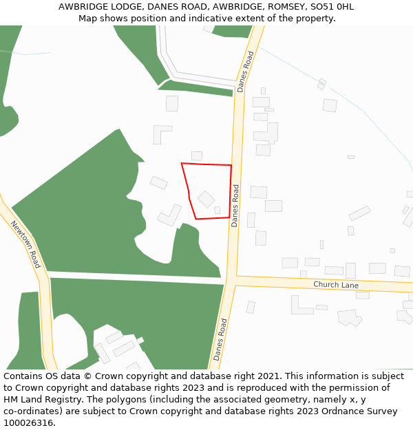 AWBRIDGE LODGE, DANES ROAD, AWBRIDGE, ROMSEY, SO51 0HL: Location map and indicative extent of plot