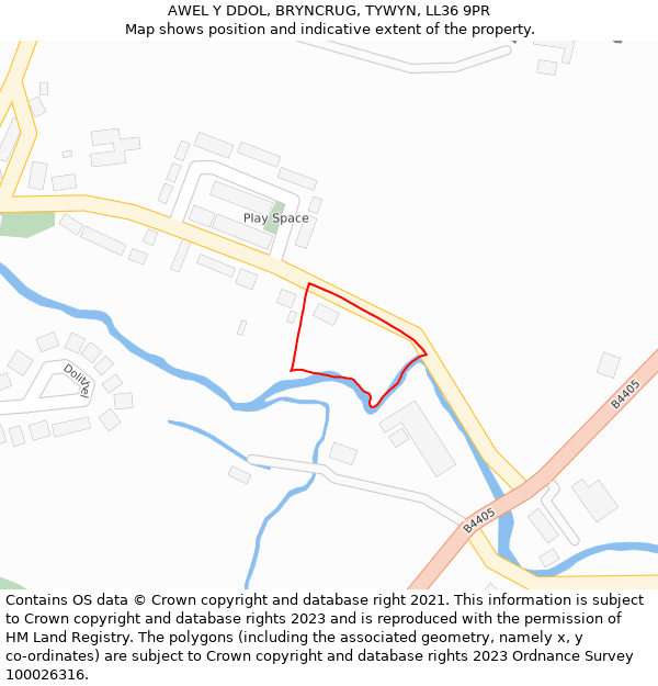 AWEL Y DDOL, BRYNCRUG, TYWYN, LL36 9PR: Location map and indicative extent of plot