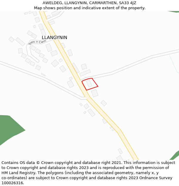 AWELDEG, LLANGYNIN, CARMARTHEN, SA33 4JZ: Location map and indicative extent of plot