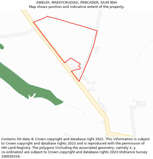 AWELFA, MAESYCRUGIAU, PENCADER, SA39 9DH: Location map and indicative extent of plot