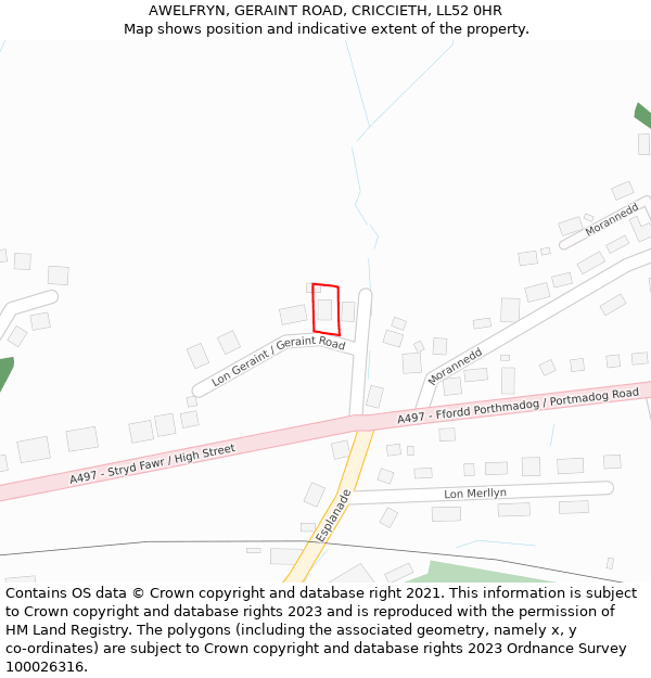 AWELFRYN, GERAINT ROAD, CRICCIETH, LL52 0HR: Location map and indicative extent of plot