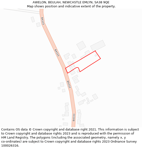 AWELON, BEULAH, NEWCASTLE EMLYN, SA38 9QE: Location map and indicative extent of plot