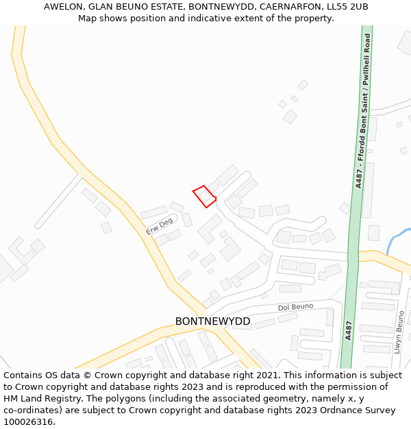 AWELON, GLAN BEUNO ESTATE, BONTNEWYDD, CAERNARFON, LL55 2UB: Location map and indicative extent of plot