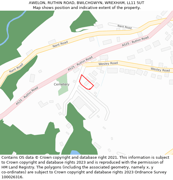 AWELON, RUTHIN ROAD, BWLCHGWYN, WREXHAM, LL11 5UT: Location map and indicative extent of plot