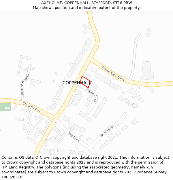 AXEHOLME, COPPENHALL, STAFFORD, ST18 9BW: Location map and indicative extent of plot