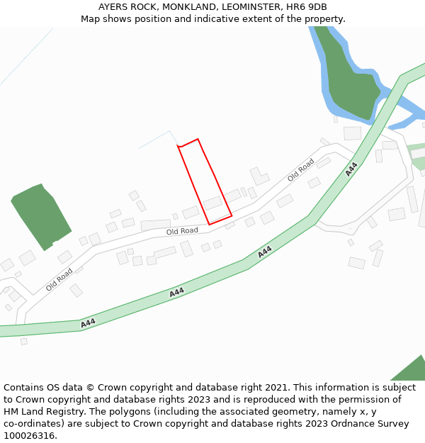 AYERS ROCK, MONKLAND, LEOMINSTER, HR6 9DB: Location map and indicative extent of plot