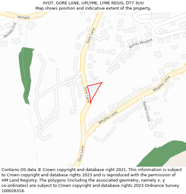 AYOT, GORE LANE, UPLYME, LYME REGIS, DT7 3UU: Location map and indicative extent of plot
