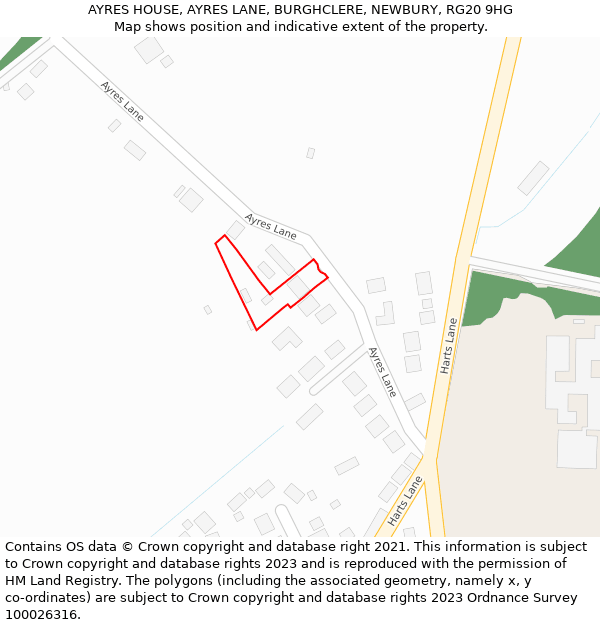 AYRES HOUSE, AYRES LANE, BURGHCLERE, NEWBURY, RG20 9HG: Location map and indicative extent of plot