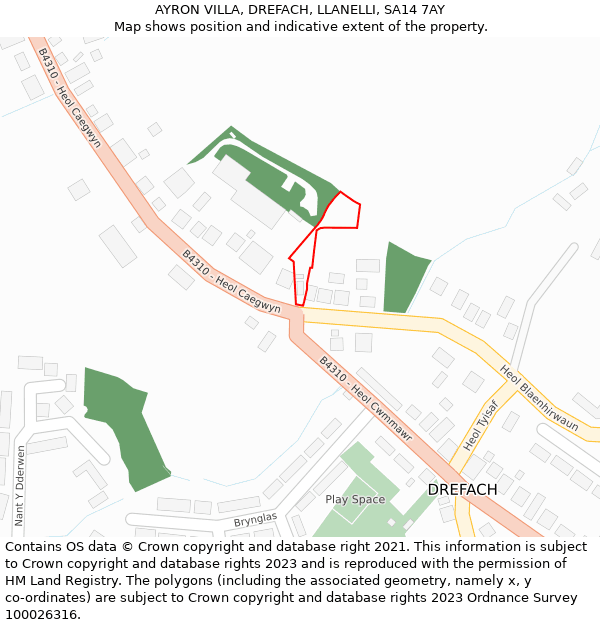 AYRON VILLA, DREFACH, LLANELLI, SA14 7AY: Location map and indicative extent of plot