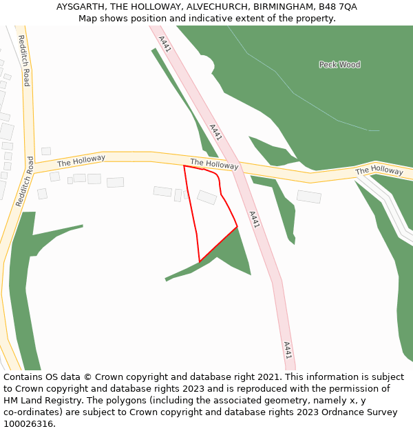 AYSGARTH, THE HOLLOWAY, ALVECHURCH, BIRMINGHAM, B48 7QA: Location map and indicative extent of plot