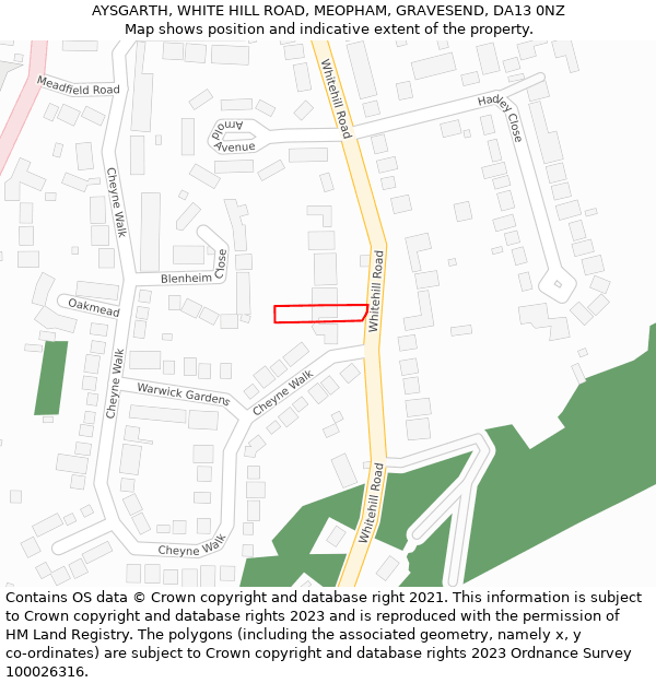 AYSGARTH, WHITE HILL ROAD, MEOPHAM, GRAVESEND, DA13 0NZ: Location map and indicative extent of plot