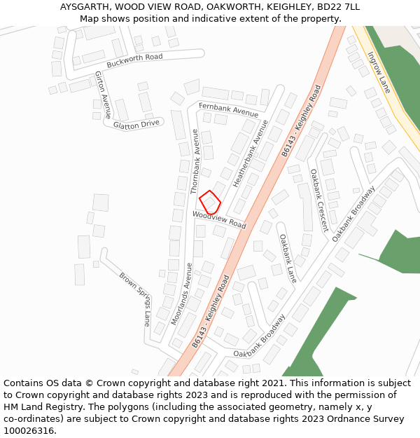 AYSGARTH, WOOD VIEW ROAD, OAKWORTH, KEIGHLEY, BD22 7LL: Location map and indicative extent of plot