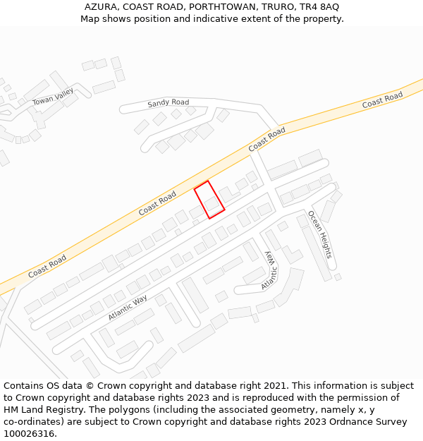 AZURA, COAST ROAD, PORTHTOWAN, TRURO, TR4 8AQ: Location map and indicative extent of plot