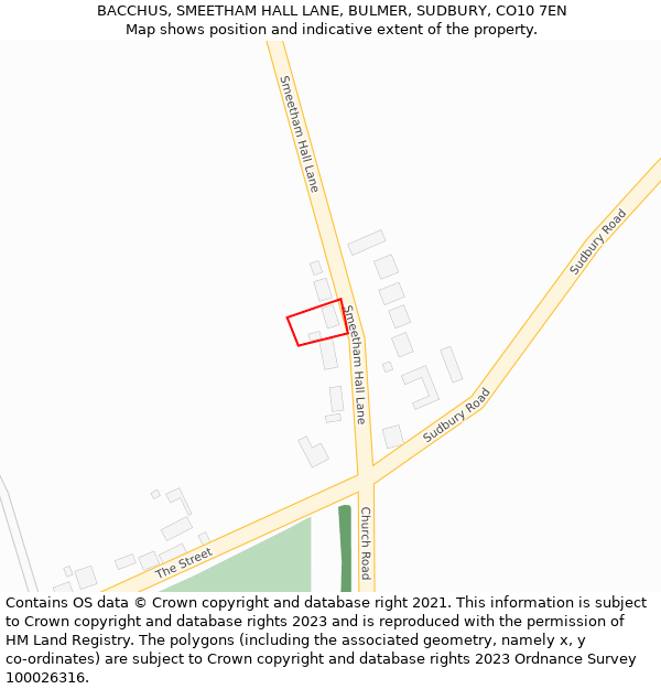 BACCHUS, SMEETHAM HALL LANE, BULMER, SUDBURY, CO10 7EN: Location map and indicative extent of plot