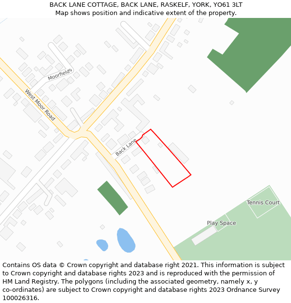 BACK LANE COTTAGE, BACK LANE, RASKELF, YORK, YO61 3LT: Location map and indicative extent of plot