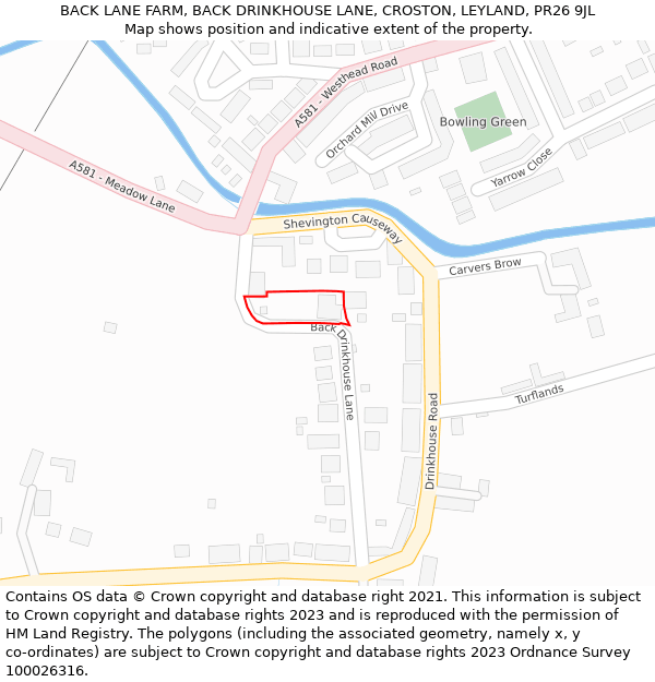 BACK LANE FARM, BACK DRINKHOUSE LANE, CROSTON, LEYLAND, PR26 9JL: Location map and indicative extent of plot