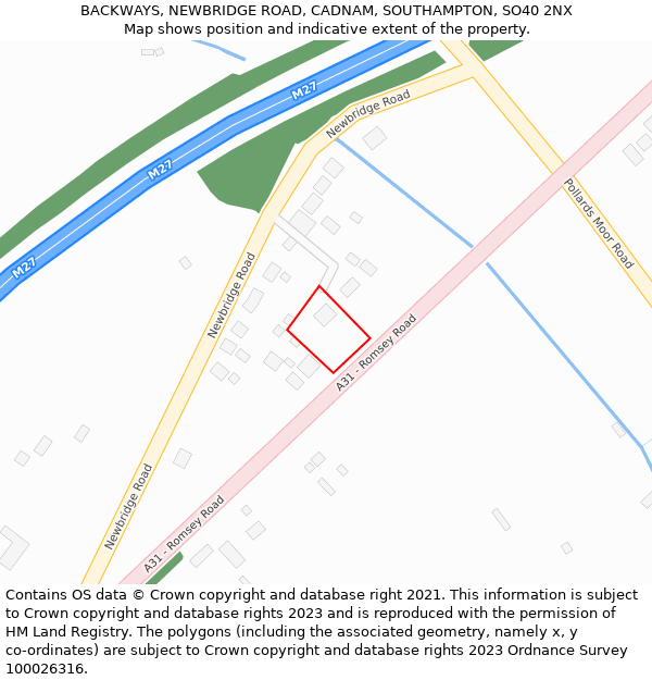 BACKWAYS, NEWBRIDGE ROAD, CADNAM, SOUTHAMPTON, SO40 2NX: Location map and indicative extent of plot