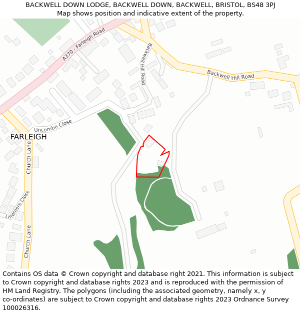 BACKWELL DOWN LODGE, BACKWELL DOWN, BACKWELL, BRISTOL, BS48 3PJ: Location map and indicative extent of plot