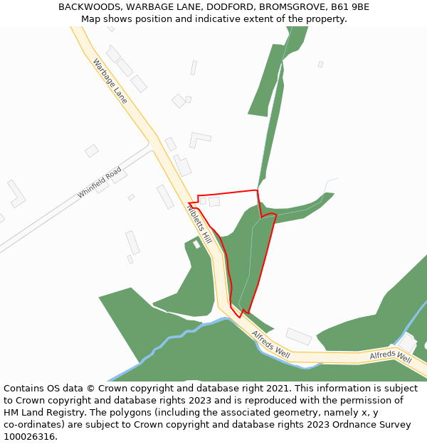 BACKWOODS, WARBAGE LANE, DODFORD, BROMSGROVE, B61 9BE: Location map and indicative extent of plot