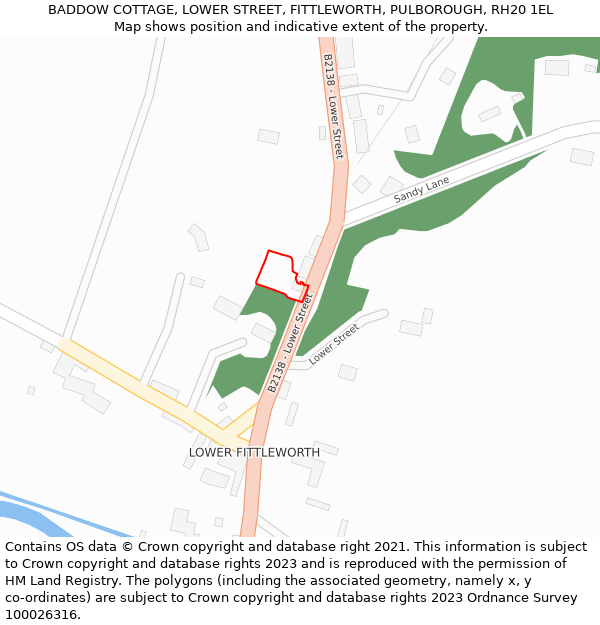 BADDOW COTTAGE, LOWER STREET, FITTLEWORTH, PULBOROUGH, RH20 1EL: Location map and indicative extent of plot