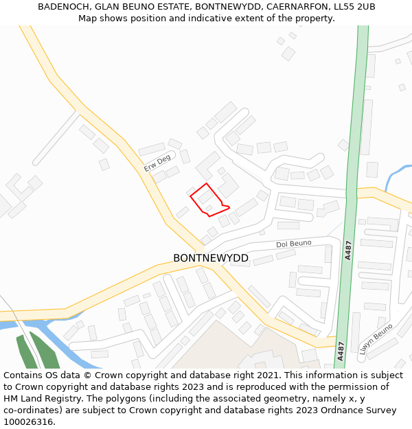 BADENOCH, GLAN BEUNO ESTATE, BONTNEWYDD, CAERNARFON, LL55 2UB: Location map and indicative extent of plot