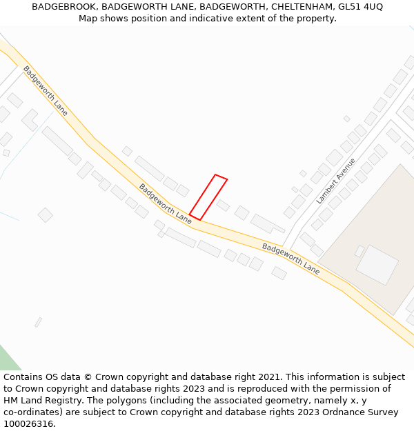 BADGEBROOK, BADGEWORTH LANE, BADGEWORTH, CHELTENHAM, GL51 4UQ: Location map and indicative extent of plot