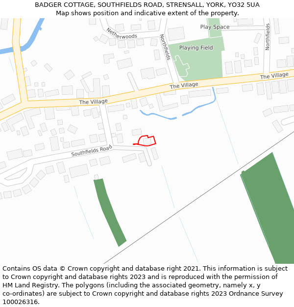 BADGER COTTAGE, SOUTHFIELDS ROAD, STRENSALL, YORK, YO32 5UA: Location map and indicative extent of plot