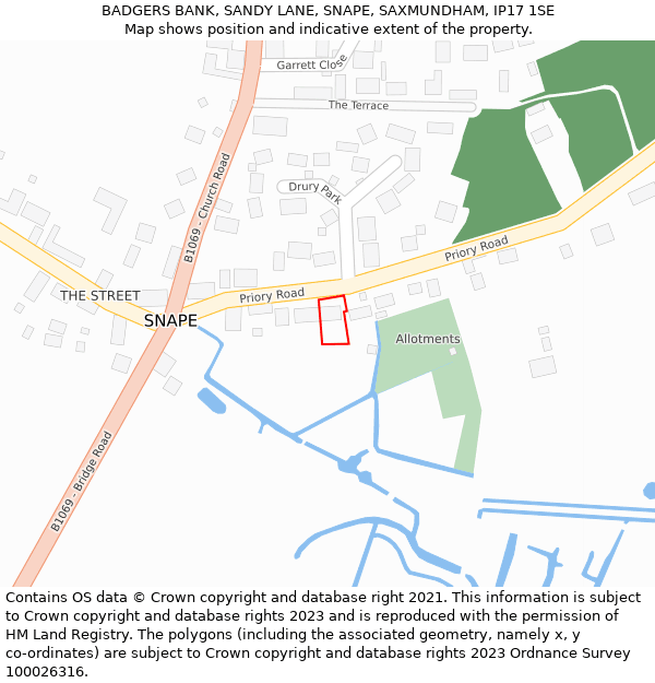 BADGERS BANK, SANDY LANE, SNAPE, SAXMUNDHAM, IP17 1SE: Location map and indicative extent of plot