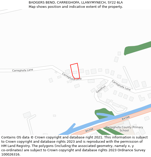 BADGERS BEND, CARREGHOFA, LLANYMYNECH, SY22 6LA: Location map and indicative extent of plot