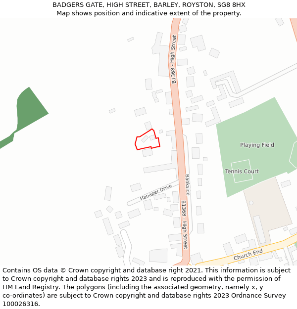 BADGERS GATE, HIGH STREET, BARLEY, ROYSTON, SG8 8HX: Location map and indicative extent of plot