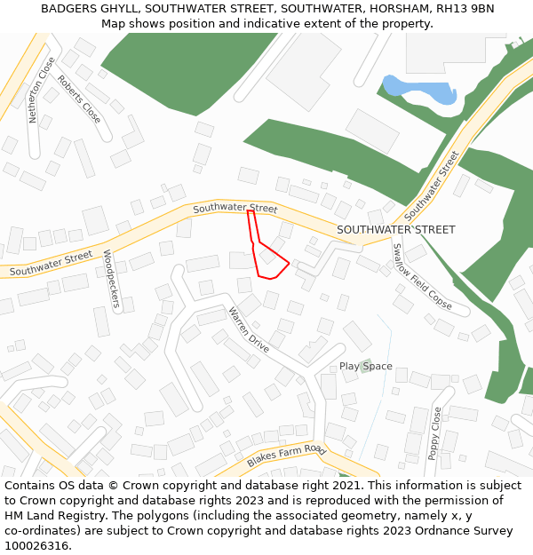 BADGERS GHYLL, SOUTHWATER STREET, SOUTHWATER, HORSHAM, RH13 9BN: Location map and indicative extent of plot