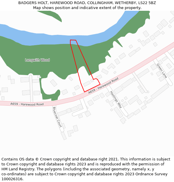BADGERS HOLT, HAREWOOD ROAD, COLLINGHAM, WETHERBY, LS22 5BZ: Location map and indicative extent of plot