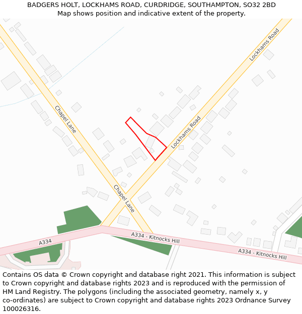 BADGERS HOLT, LOCKHAMS ROAD, CURDRIDGE, SOUTHAMPTON, SO32 2BD: Location map and indicative extent of plot