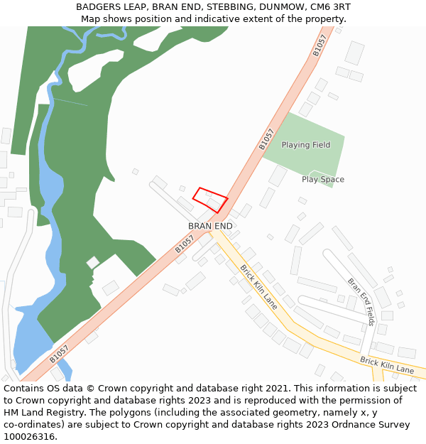 BADGERS LEAP, BRAN END, STEBBING, DUNMOW, CM6 3RT: Location map and indicative extent of plot