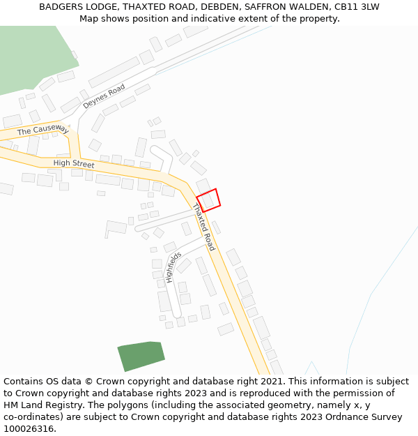 BADGERS LODGE, THAXTED ROAD, DEBDEN, SAFFRON WALDEN, CB11 3LW: Location map and indicative extent of plot
